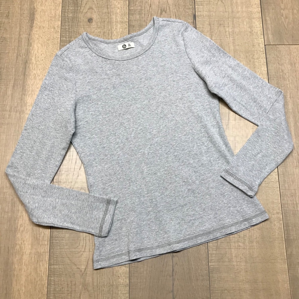 American Giant Shirt Top Womens Size XL Gray Thermal‎ Waffle Knit Long Sleeve